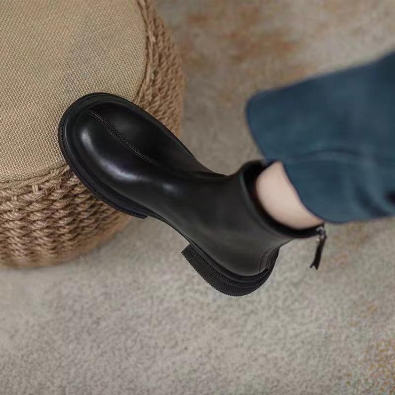 Flache Schornsteinstiefel, Damenschuhe, Herbst und Winter Fleece Warme Knöchelhohe Stiefel, Weiches Leder Baumwollstiefel