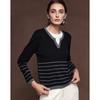 Women's Faux Two-Piece Striped Wool Blend Knit Top