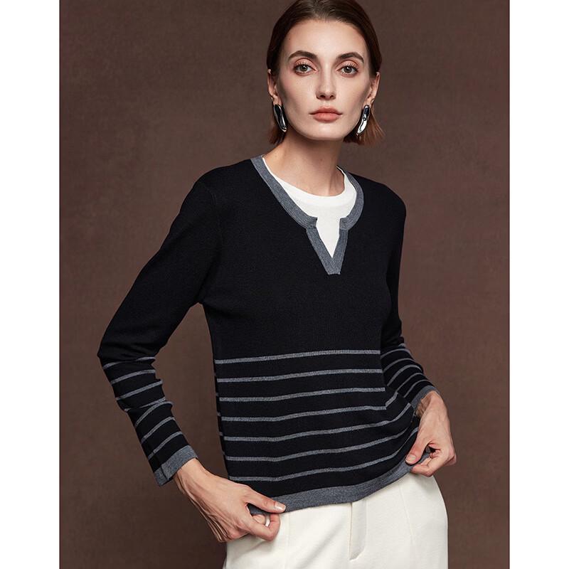Women's Faux Two-Piece Striped Wool Blend Knit Top