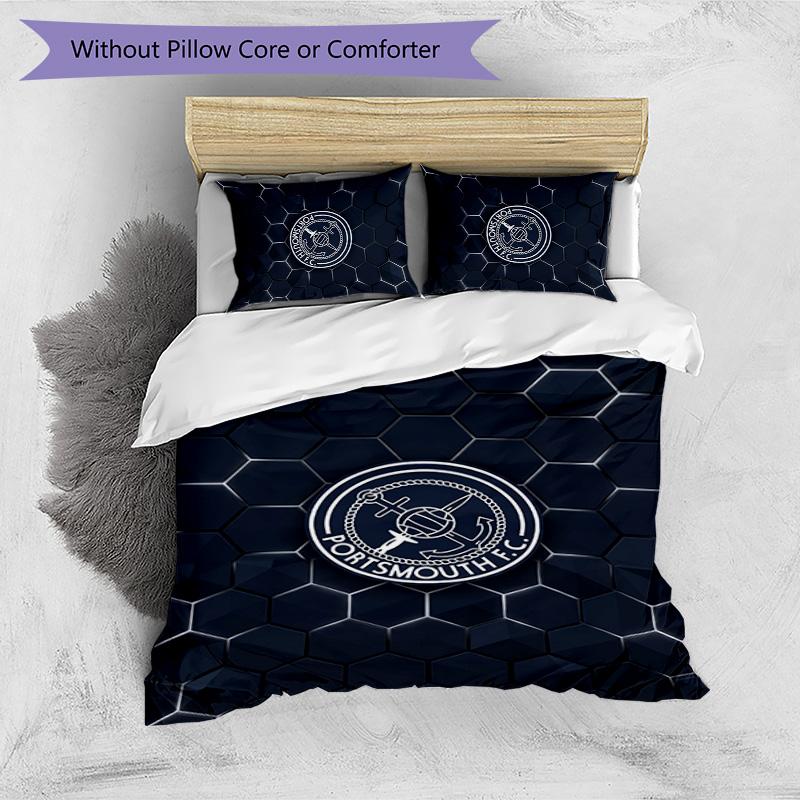 Portsmouth FC Printed 3PCS Bedding Set Breathable Duvet Cover with Pillowcases Decorative Bed Linen for Bedroom Home
