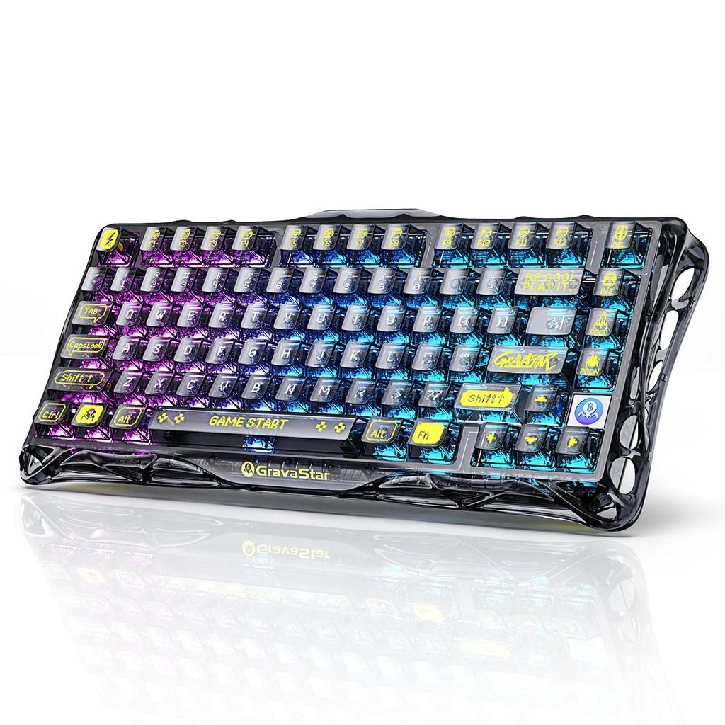 GravaStar K1 Lite Transparent Gaming Bluetooth Transparent RGB US Layout Mechanical Keyboard for Transparent Black Keyboard, Wireless, 75% Layout,