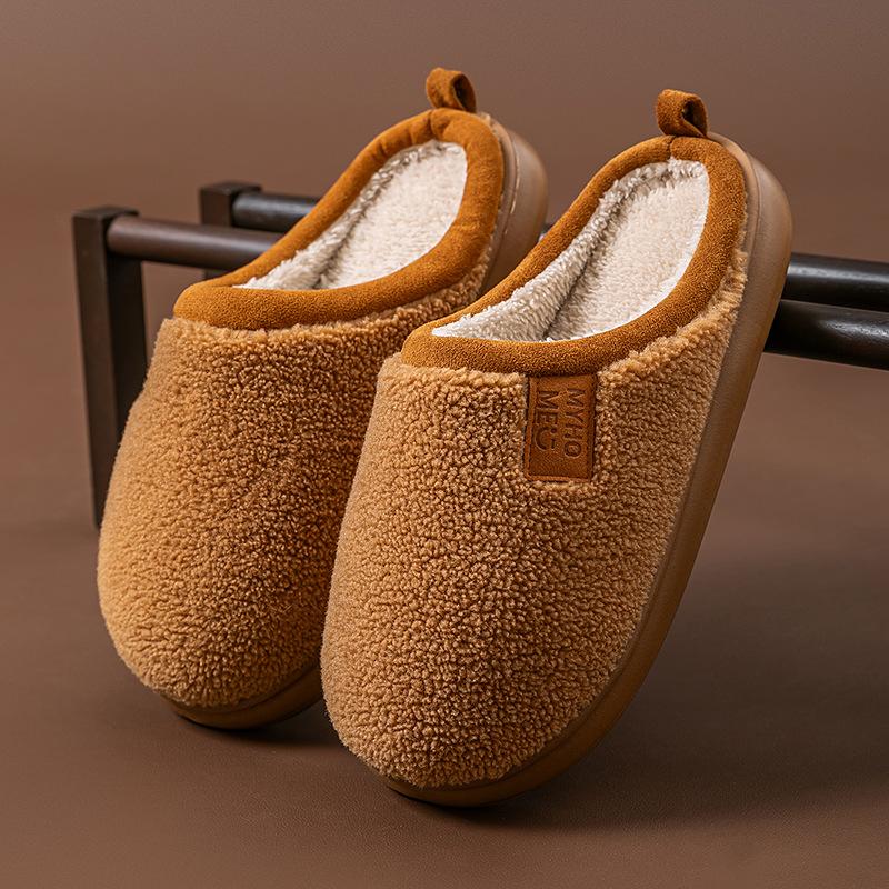 Winter Lamb Wool Cotton Slippers Indoor Home Non-slip Velvet Warm Couple Plush Simple Cotton Drag