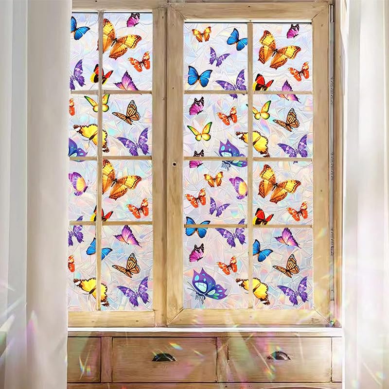 Stained Glass Window Film,Window Privacy Films,Rainbow Glass Decals Stickers for Home Anti UV17.7" x 43.3"