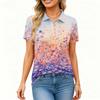 Women's Casual Button Front Short Sleeve Floral Print Polo Shirt with Split Side Hem Lightweight Breathable Top for Everyday Wear