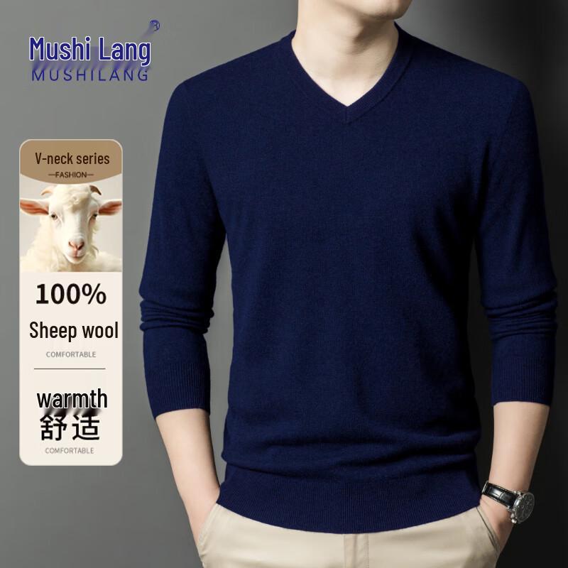 Men's 100% Merino Wool V-Neck Pullover Sweater