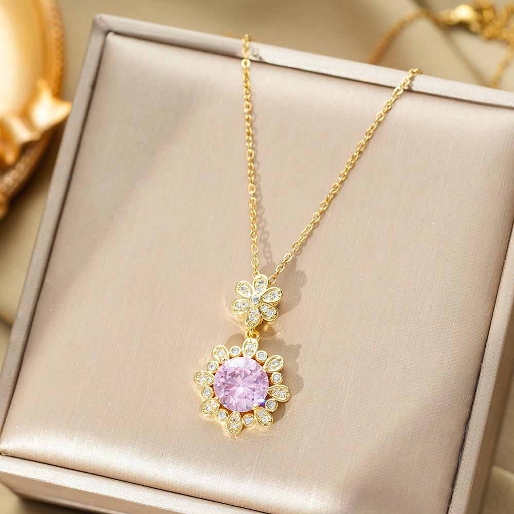 Light Luxury Flower Iris Imitation Red Sapphire Necklace Versatile Fashion Temperament Set for Women