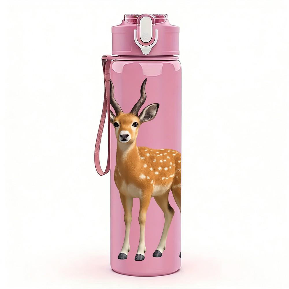 1PC Forest Deer Animal 750ml Color Plastic Sports Water Bottle Leakproof Flip Straw Lid Suitable for Sports Office Home Use