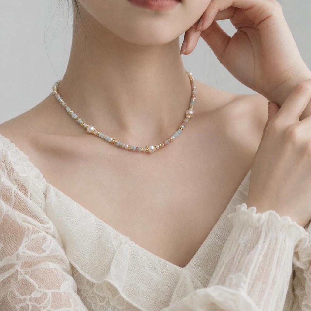 Women's Natural Freshwater Pearl Necklace with Shoushan Stone - Retro Chinese Style Light Luxury Choker Jewelry