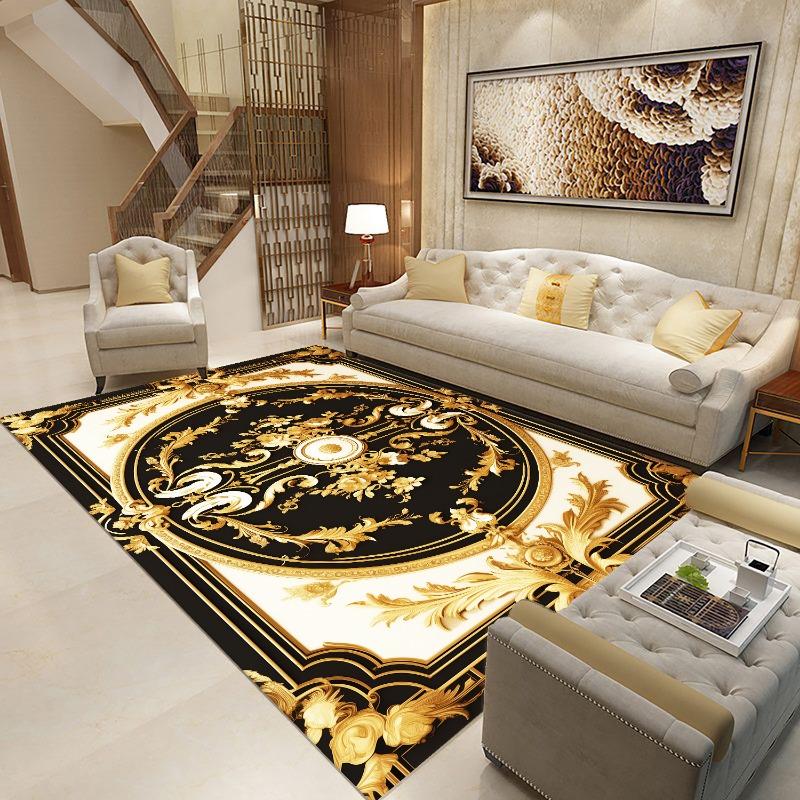 Goldener Schwarzer Teppich für Wohnzimmer Luxus Große Fläche Dekoration Bodenmatte Moderne Teppiche Rutschfest Weich Waschbar Schlafzimmer Lounge Teppich