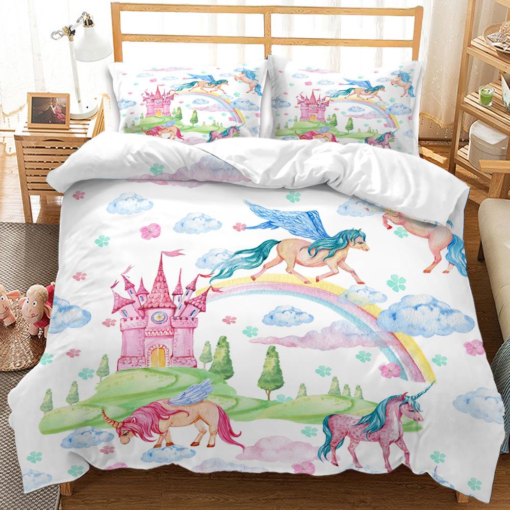3D Digital Cute Simple Cartoon Animal Star Printing Three-Piece Digital Kit Quilt Cover