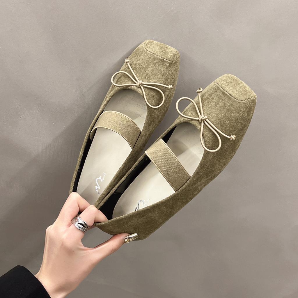 Elegant Ballerinas Woman 2025 Bow-Knot Summer Shoes Ladies Female Footwear Shallow Mouth Autumn Square Toe Ballet Butterfly Dres
