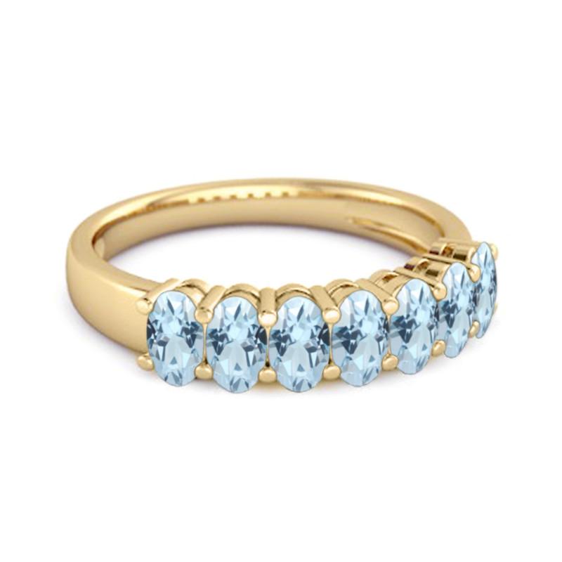 Blue Topaz Oval Half Eternity Band Ring - 925 Sterling Silver Gold Vermeil