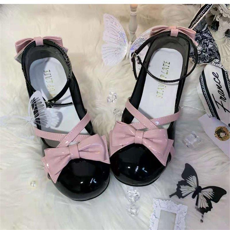 

Mary Jane shoes women s summer 2024 new cross with bow Lolita elegant round head thick heel single shoes women 40 розовый