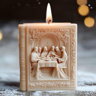 Forma silikonowa świecy biblijnej z płaskorzeźbą Jezusa 2D/3D, Forma do odlewania figury rodziny Jezusa, Relief, Ozdoba w kształcie książki, Formy żywiczne/gipsowe