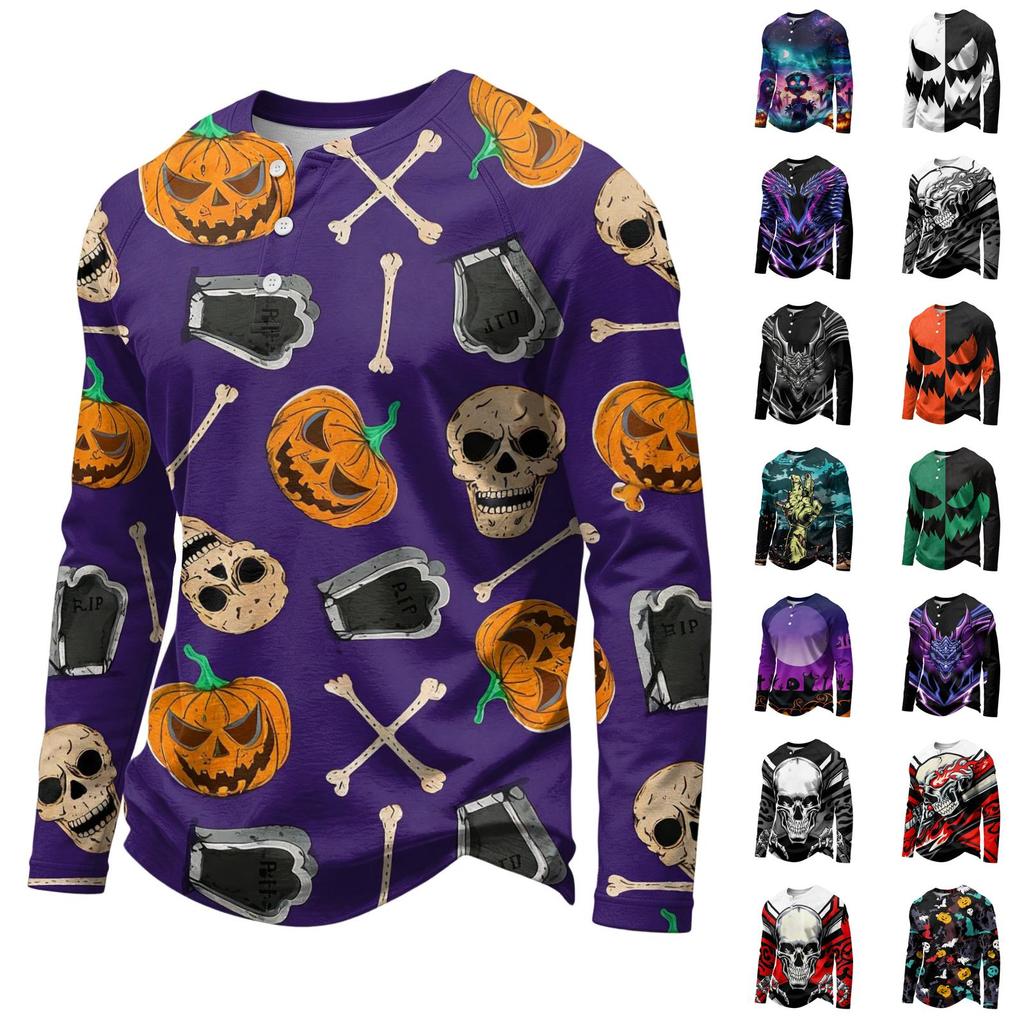 Men's Long Sleeve Shirt Loose Fit Casual Top for Halloween and Everyday Wear