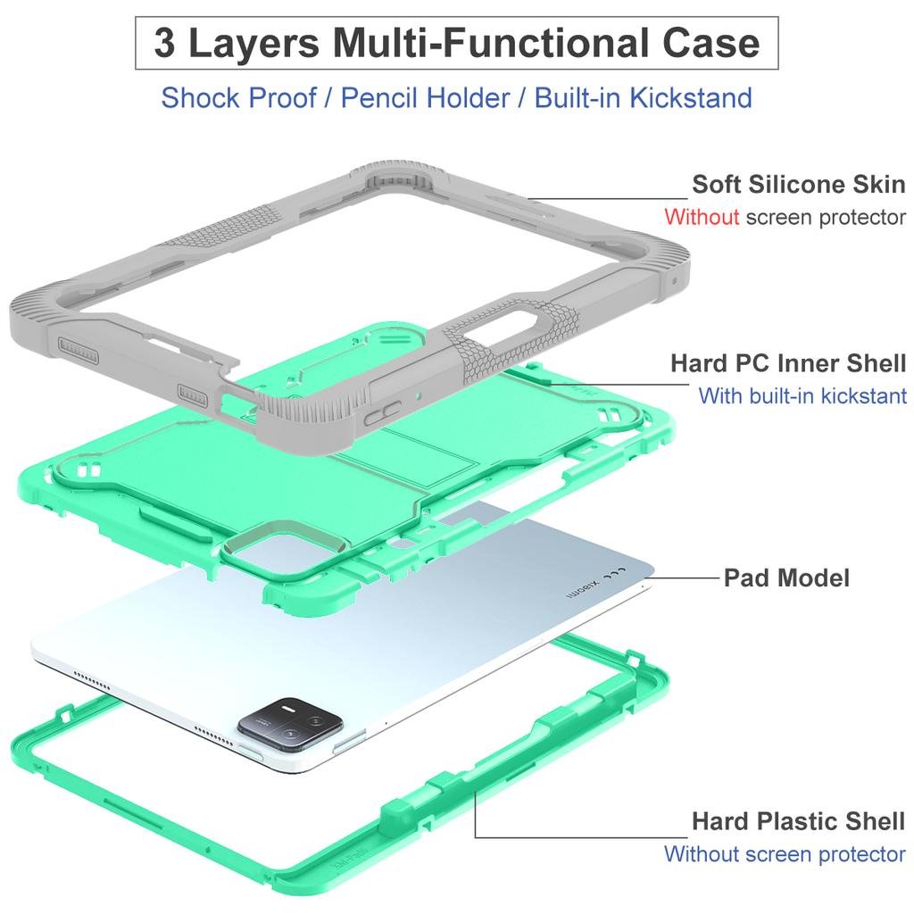 PC-Silicone Heavy Duty Case For Xiaomi Poco Pad X1 8 7 6 Pro 2025 2024 11.2" 2023 11.0" Kickstand Rugged Cover 3-Layers Protect