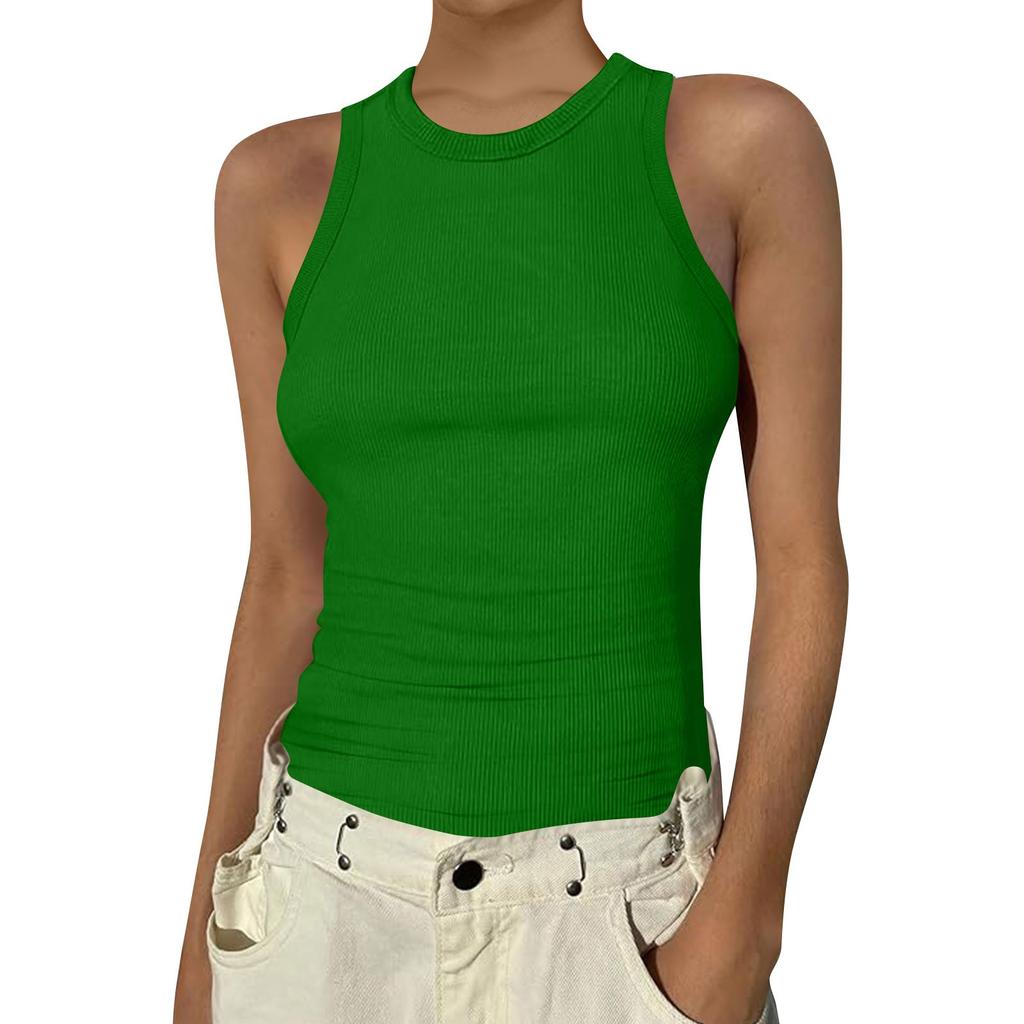 Women's Summer Fashion Casual Color Round Neck Sleeveless Top Tight Tank Top