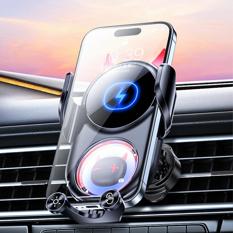 Wireless Car Charger Mount 360-Degree Rotatable Devil Car Charger Anti-Shaking Funny Phone Stand Decorative Phone Holder For