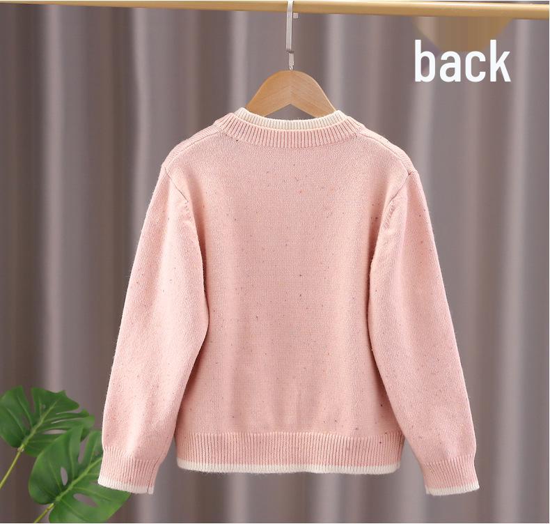 Girls' 2025 Autumn Cardigan - White Knit, Spring & Autumn Style Thin Sweater
