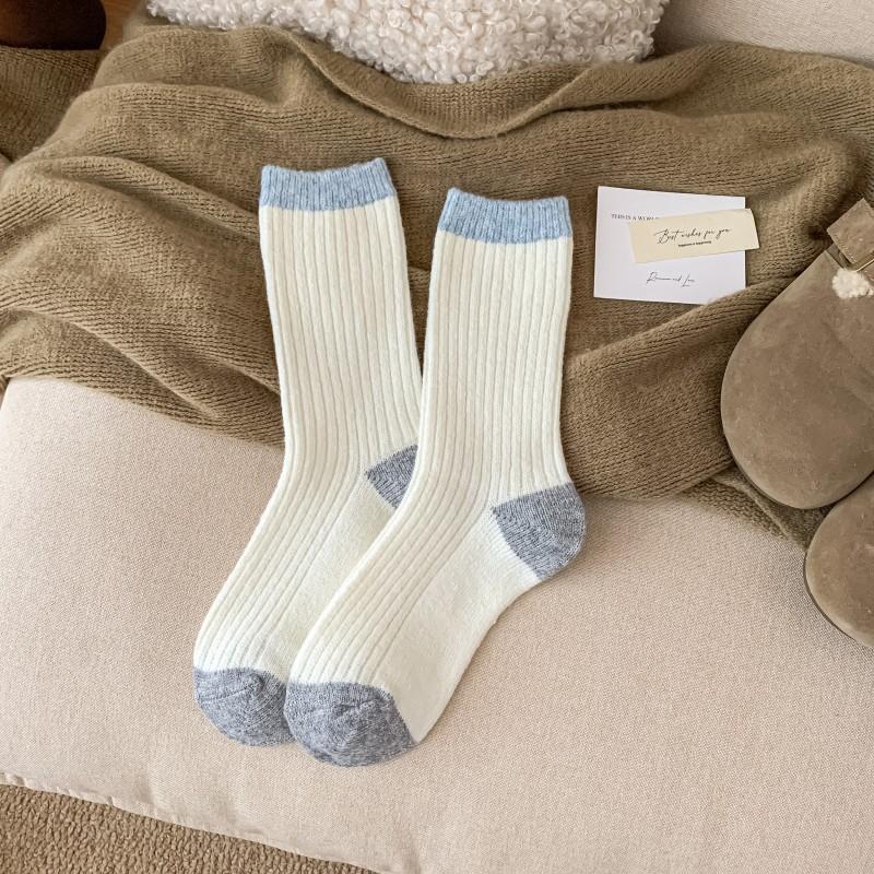 Mittellange Socken für Damen, Verdickte Wollsocken für Herbst und Winter, Unifarbene Damensocken, Bunte Dickgarn-Frotteesocken