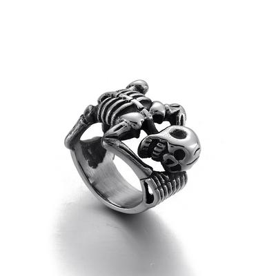 Vintage Punk Totenkopfring Herren Hip Hop Verlobung Männermode Nie Verblassende Ringe für Jungen Schmuck Silberfarben