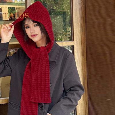 Strickmütze mit integriertem Schal, winddicht, dicke Kopfbedeckung, gewickeltes Design, Mütze, Ohrenschutz, Fotografie-Mütze, wendbarer Schal, Outdoor-Kappe