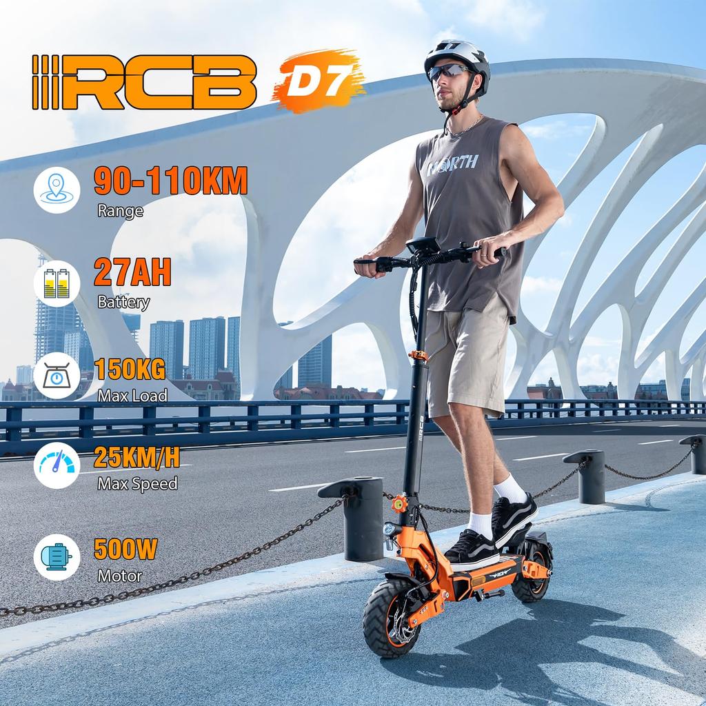 RCB D7 PRO 48V 27Ah 500W Adult E Scooter,10" Vacuum Tyres, APP Control