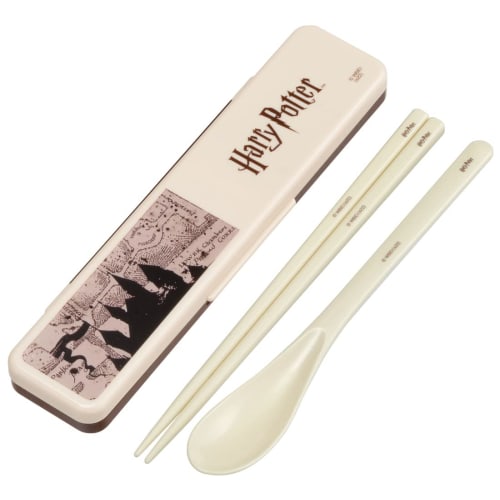 Skater Chopsticks and Spoon Combo Set, 18cm, Antibacterial, Bento Box, Adult Size, Silent Silicone Cushions, Made in Japan, Harry Potter Map, CCS3SAAG
