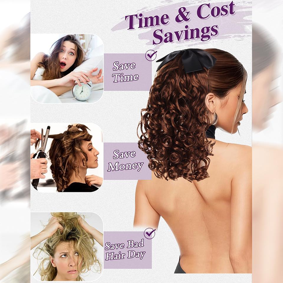 Retro Bow Comb Style Synthetic Wavy Curly Ponytail Wig Is Suitable for Novice Women To Wear At Daily Holiday Parties and Dances