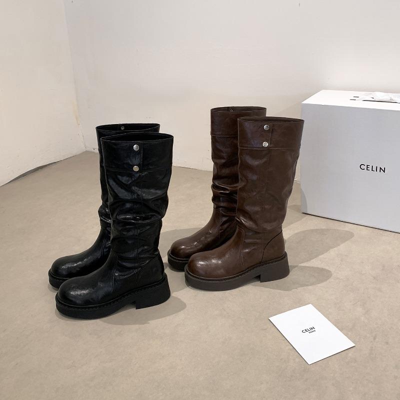 

Cowhide version, platform boots women s new autumn and winter Maillard pile thick heel knight boots tall tube 40 чёрный