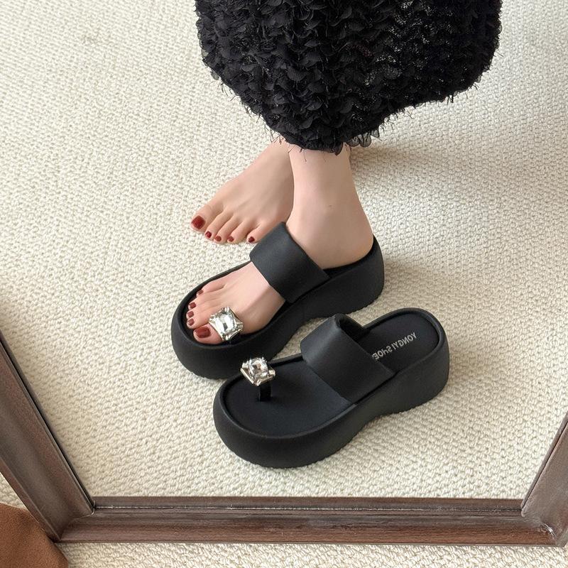 

Thick-bottomed toe slippers female 2025 summer new Korean version small man wears fairy style with skirt one-word drag tide drag 40 чёрный