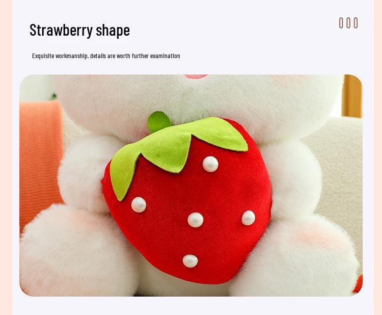 Adorable Strawberry-Holding Rabbit Plush Toy - Soothing Sleep Stuffed Animal Rag Doll for Girls' Birthdays