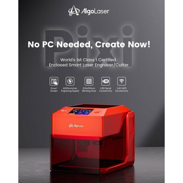 Graveur Laser 3W AlgoLaser Pixi Écran Tactile 3,5” Haute Précision Machine de Gravure Laser Pour Bois/Métal/Verre Etc Noir
