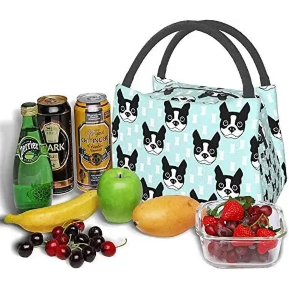 Reusable Lunch Bag Boston Terrier and Dog Insulated Lunch Box Cooler Tote Bag Organizer Bag for Work Outdoor Picnic
