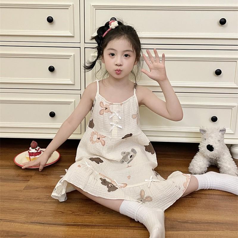 Girls Cotton Gauze Sleeveless Nightdress Loose Pajama Dress Kids 8 Years Cartoon Print