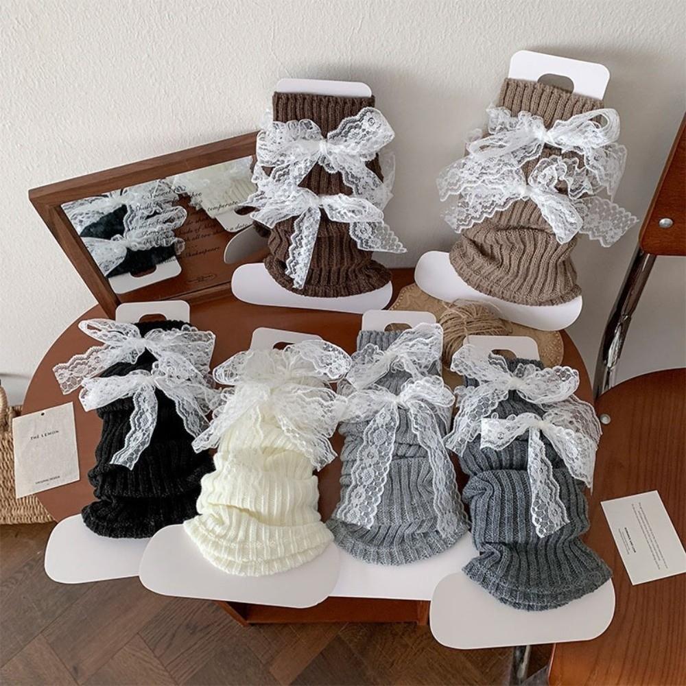 Knit Design Knit Leg Warmers Lace Trim Bow Leg Warmers Elegant Slouch Socks Fall Season