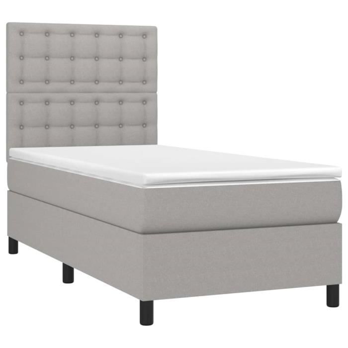 3142073 vidaXL Lit à sommier tapissier avec matelas Gris clair 100x200cm Tissu