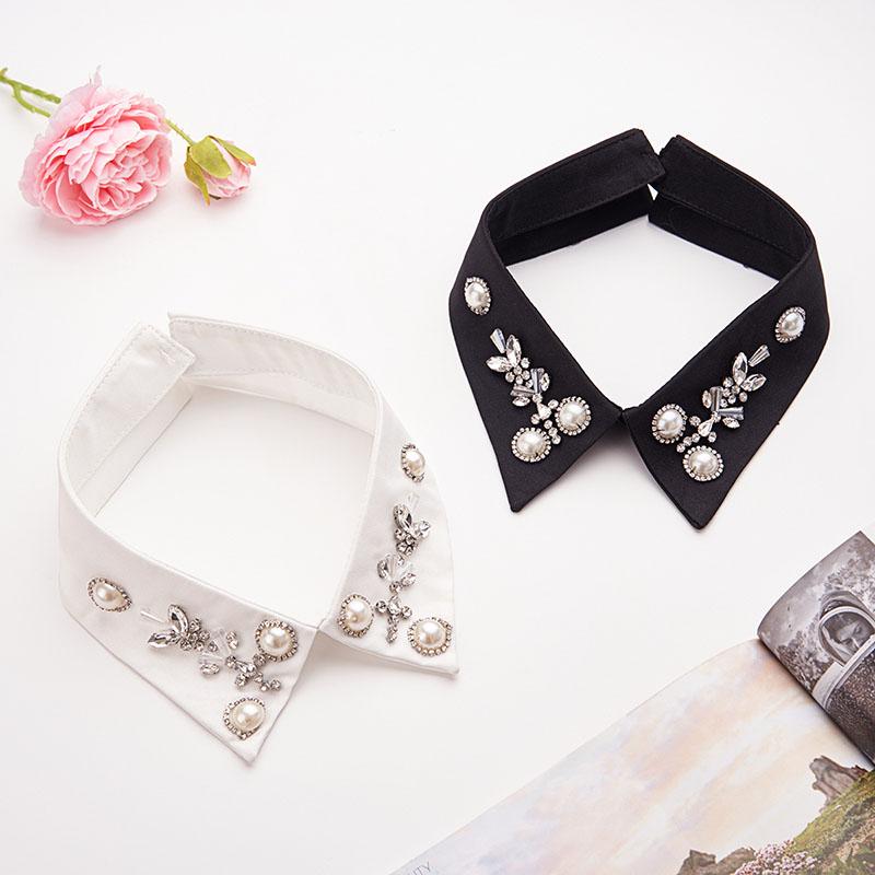 Retro Rhinestone False Collar Neckline Women Lapel Fake Collar Woman Embroidery Removable Detachable Tie Clothing Accessories