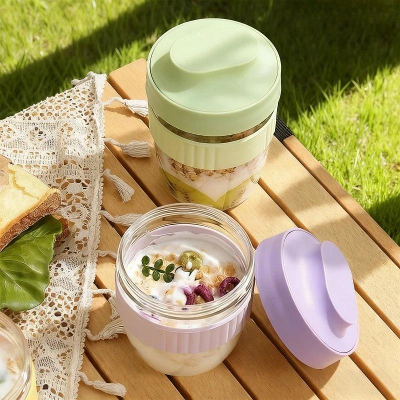 JUSTINLAU 480/570ml Portable Plastic Salad Cup Breakfast Fruit Oat Yogurt Salad Cup with Lid Spoon  Bento Lunch Box  Milk Cup
