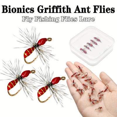 5-Piece Griffith Ant Bait, Carbon Steel Hook Suitable Fishing for Trout, Sea Bass, Salmon, Etc. - With Flies Box