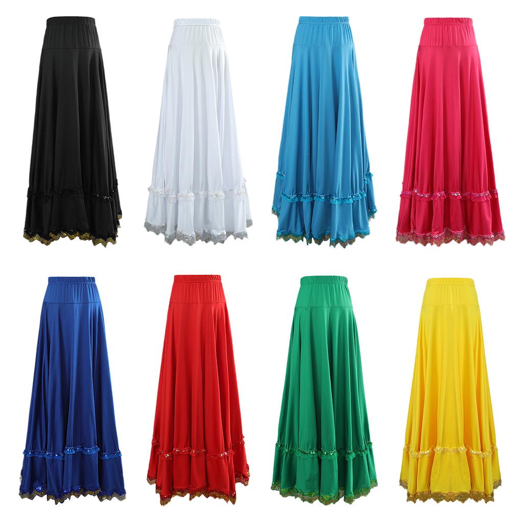 Women Ballroom Flamenco Dance Skirts Lyrical Ballroom Flowy Maxi Skirts for Ballet Classical Ethnic Dance Performance Costumes