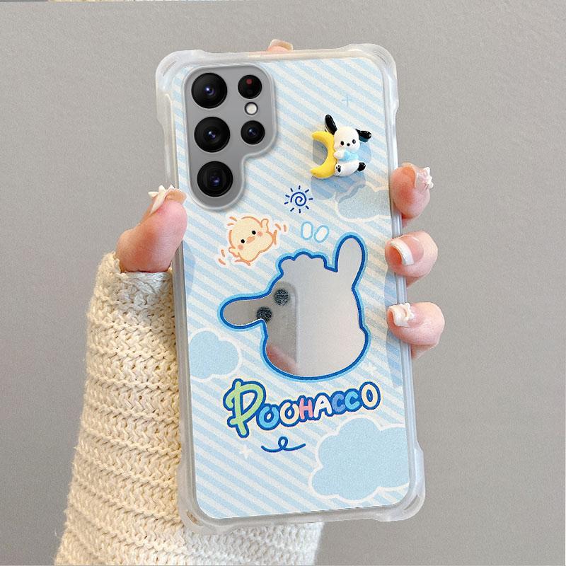 KEYSION Crossbody Strap Phone Case for Samsung S23 S24 S25 Ultra Cute Cartoon Long Lanyard Mirror Shockproof Cover for Galaxy S25 S24 S23 Ultra