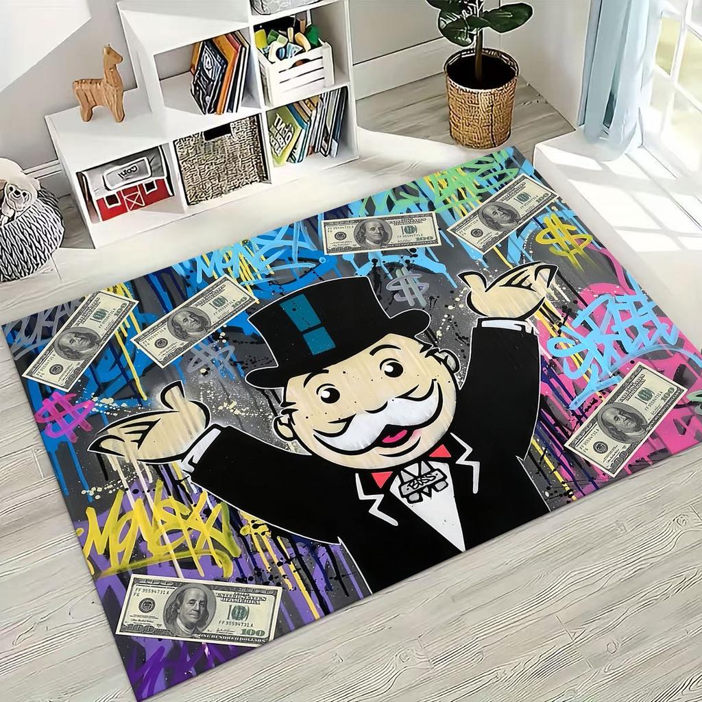 Rich Cartoon Monopoly Dollar Game Money Rug for Bedroom Living Room Sofa Home Doormat Decor,Large Kids Play Non-slip Floor Mat