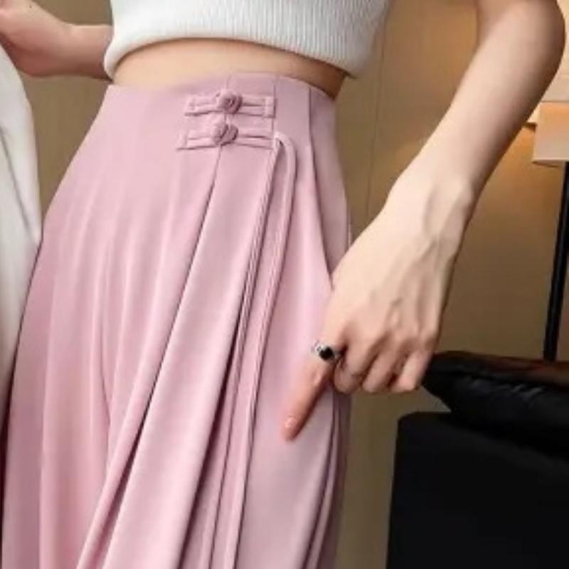 Nové skládací kalhoty v čínském stylu pro ženy na jaro a léto s vysokým pasem, splývavé, slim, ležérní, volné, rovné, s širokými nohavicemi