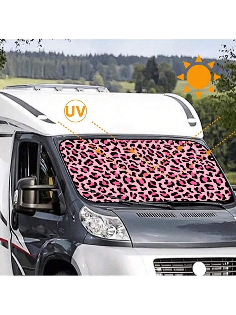 Premium Leopard Print Windshield Sun Shade For Car RV Anti UV Thermal Cover