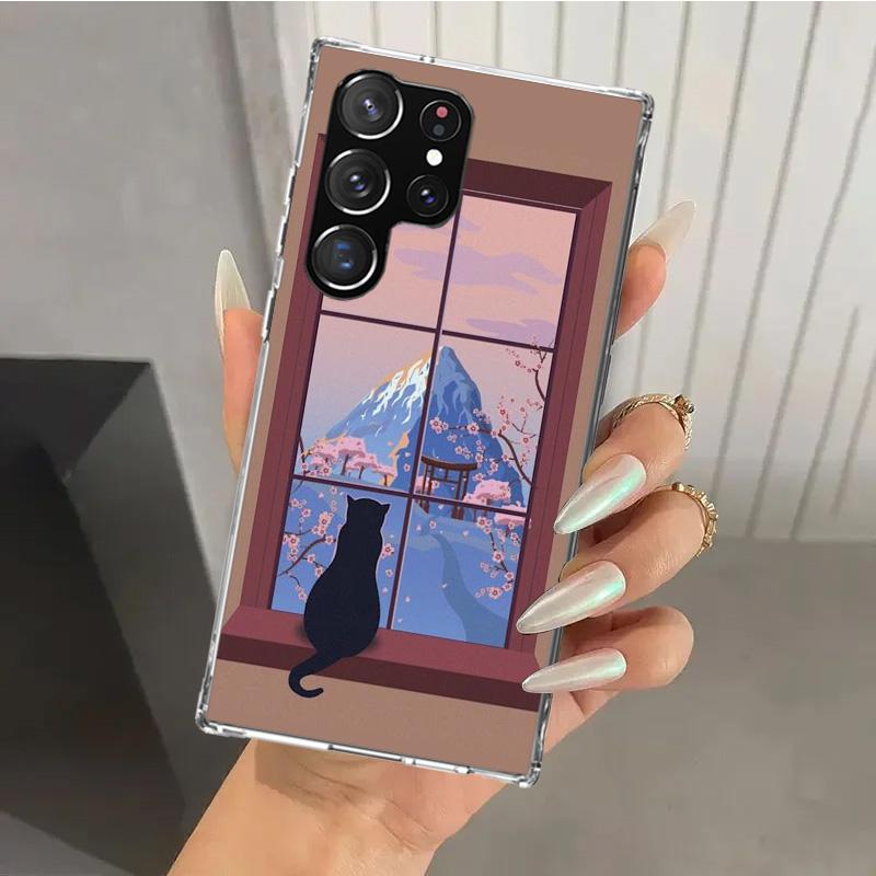 Schwarze Katze Cartoon Niedliche Handyhülle für Samsung Galaxy S26 S24 S23 Ultra S25 Edge S22 S21 Plus S20 FE + Weiche Druckschale Funda Gal