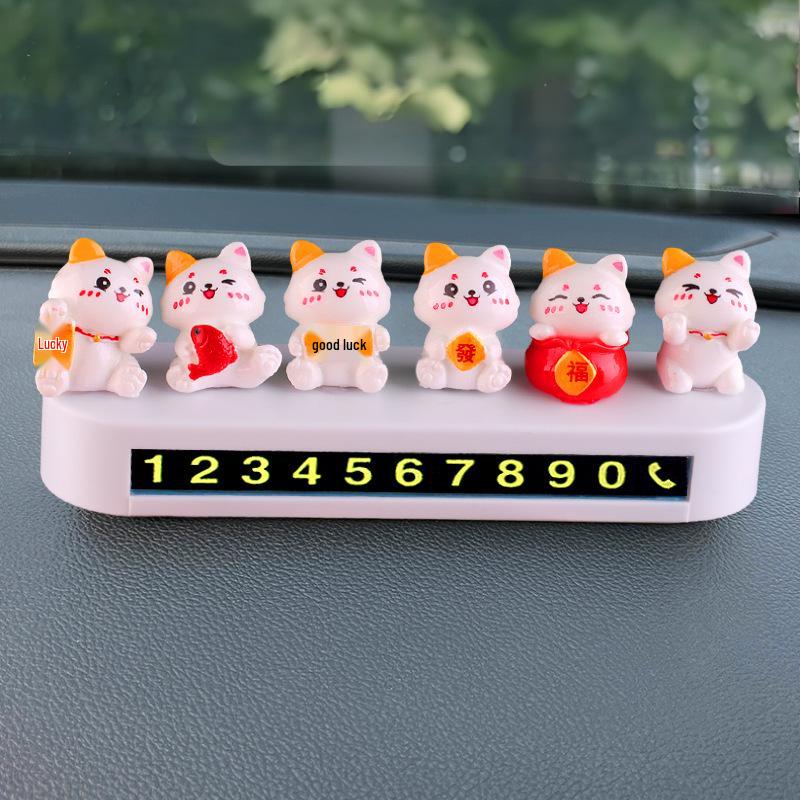Hidden Phone Number Plate with Lucky Cat Design for Temporary Car Parking