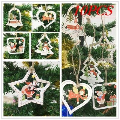 10PCS/Set Wooden DIY Christmas Tree Hanging Ornaments Pendant Bells Santa Claus New Year Decor Christmas Decorations for Home