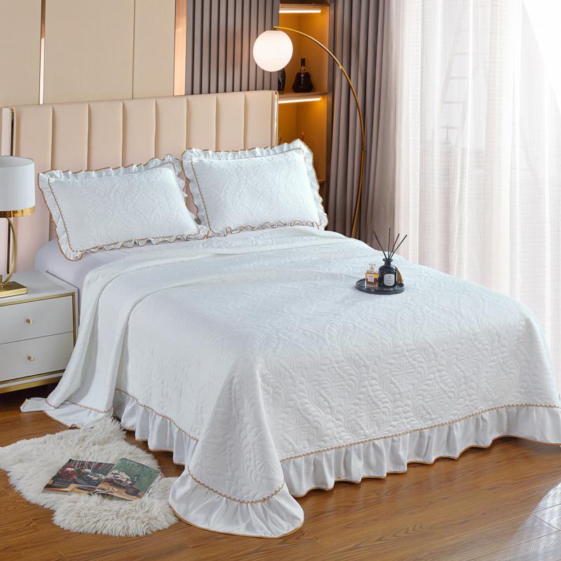 Luxury Soft Knitted Cotton Ruffles Bed Skirt, Bedspread Coverlet, Double Bed Cover Set, Blanket, Linen Pillowcases, Home Textile