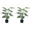 Set of 2 Indoor Artificial Plants 65 Cm, Artificial Tree with Plastic Pot and Flocking, Green